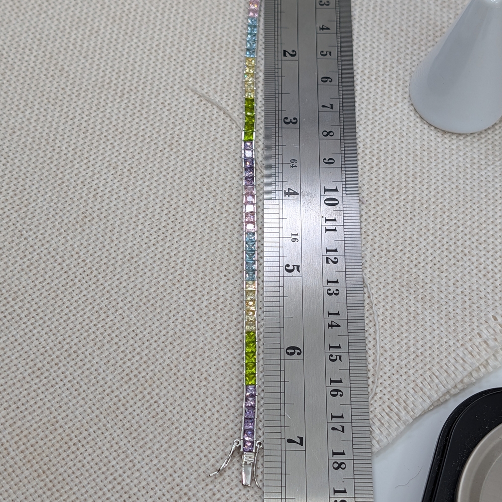 Rainbow CZ Tennis Bracelet Sterling Silver 925 | 7.25" 11.5g - Picture 3 of 12